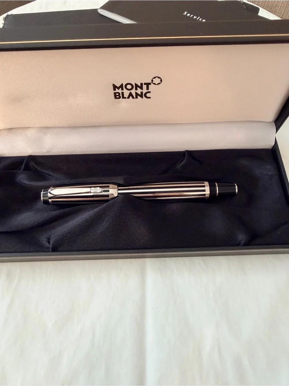 MONTBLANC Boheme Black and Silver Striped Fountain Pen with Crystal Gemstone